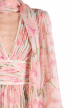 Vestito Luna in chiffon con stampa Macro Papaveri