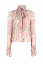 Blusa in chiffon con stampa Macro Papaveri