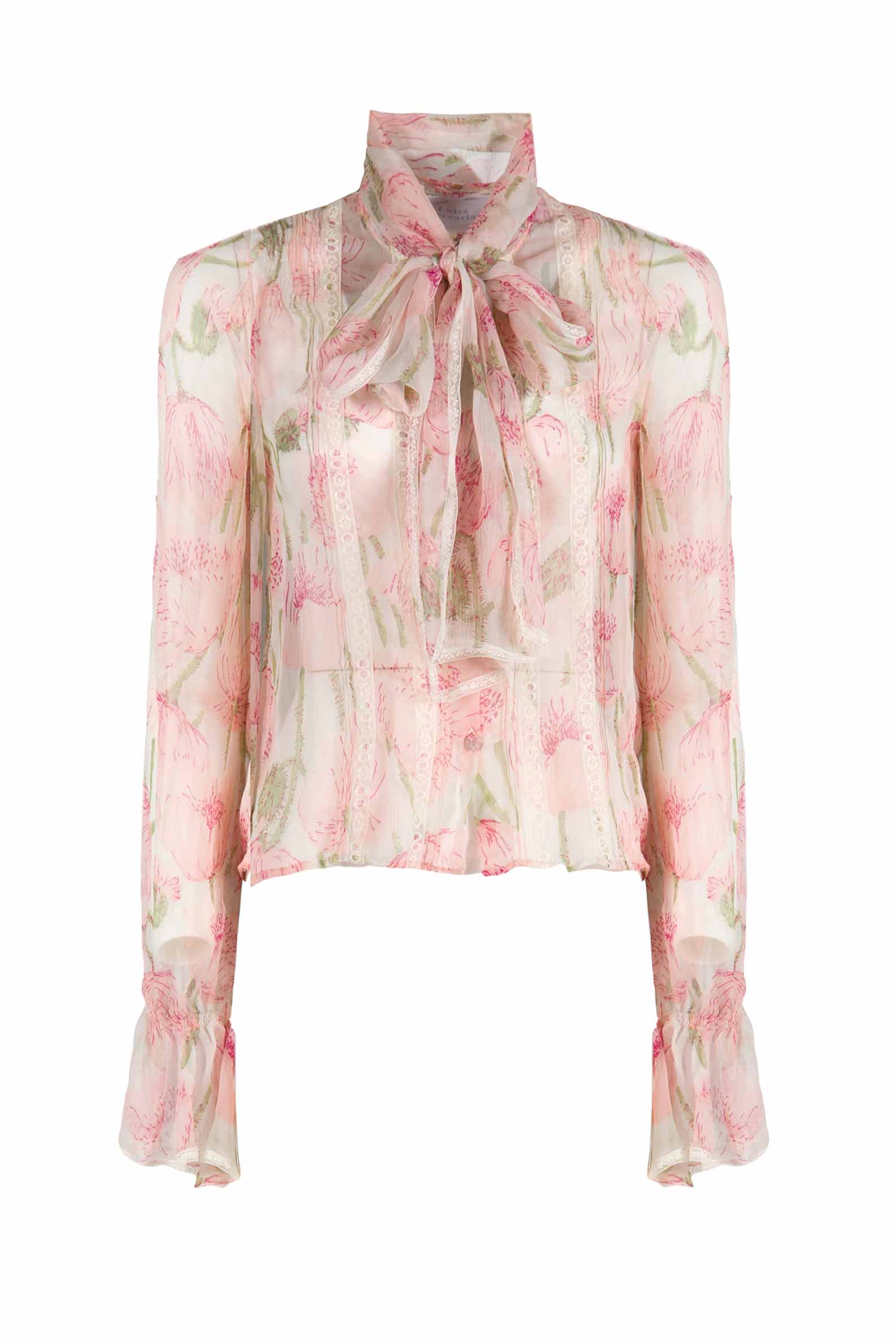 Blusa in chiffon con stampa Macro Papaveri