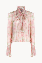 Blusa in chiffon con stampa Macro Papaveri