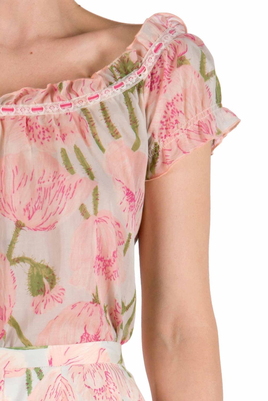 Blusa con stampa Macro Papaveri
