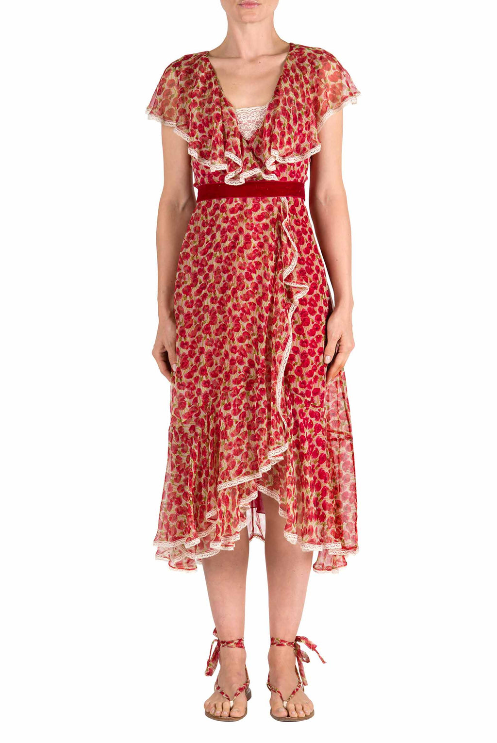 Vestito in chiffon con stampa Micro Papaveri