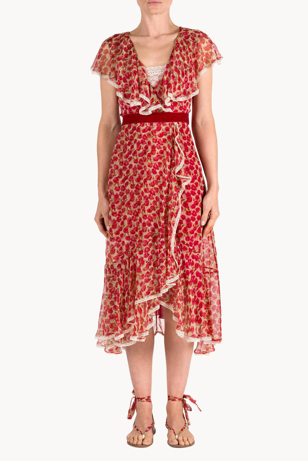 Vestito in chiffon con stampa Micro Papaveri