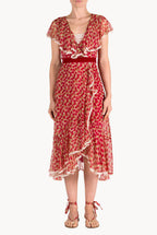 Vestito in chiffon con stampa Micro Papaveri