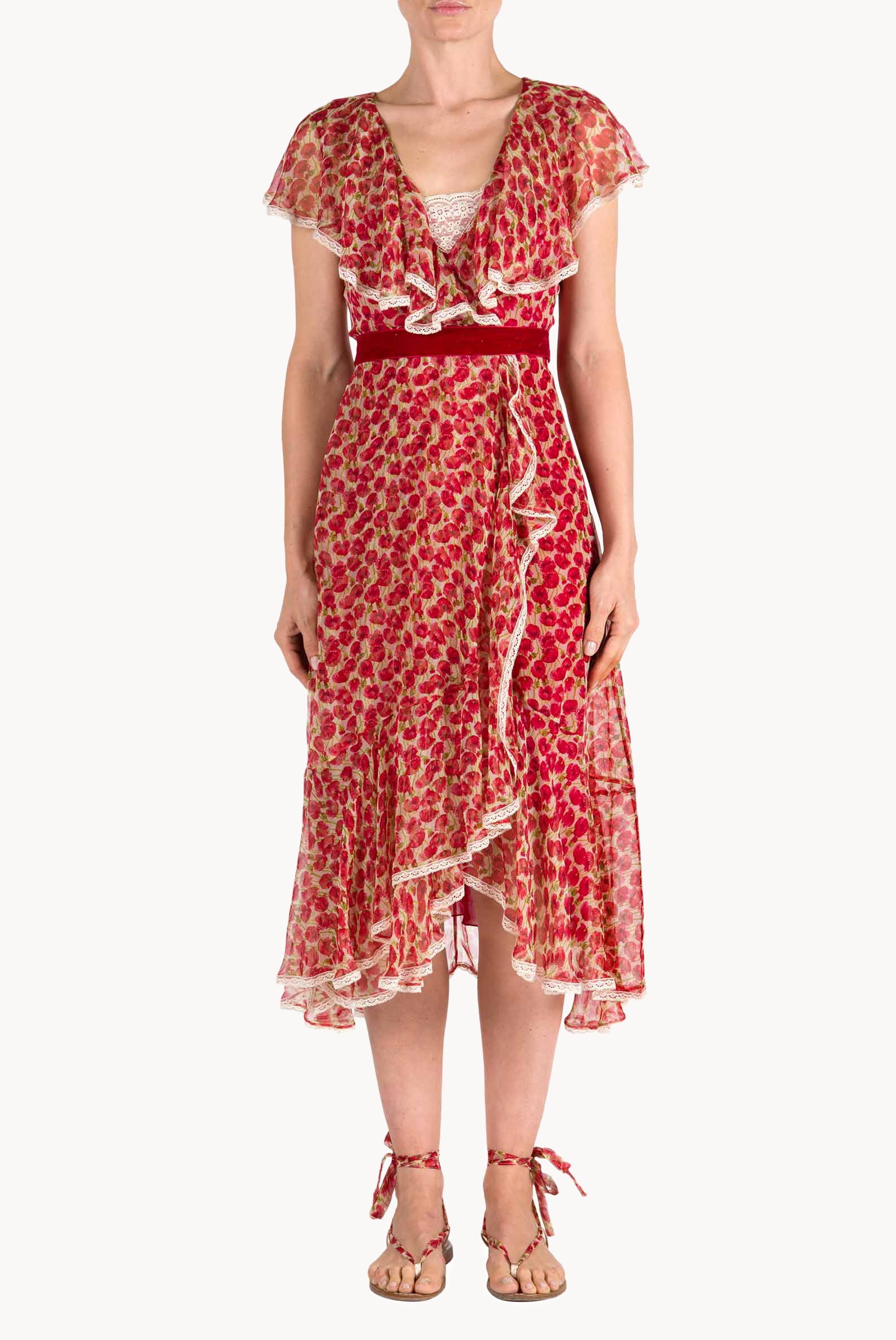 Vestito in chiffon con stampa Micro Papaveri