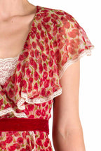 Vestito in chiffon con stampa Micro Papaveri