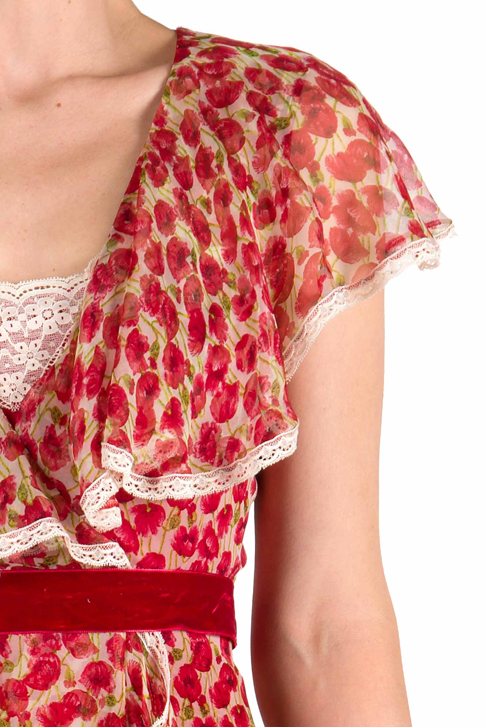 Vestito in chiffon con stampa Micro Papaveri