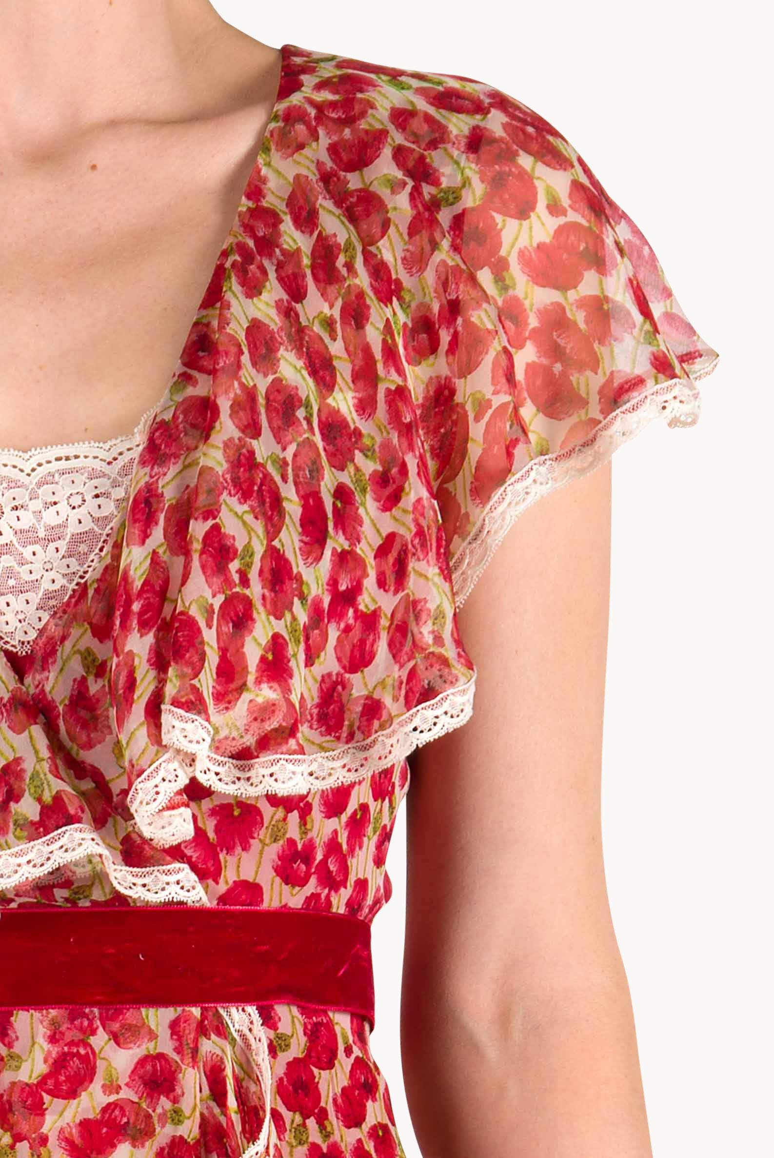 Vestito in chiffon con stampa Micro Papaveri