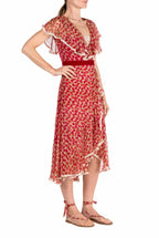 Vestito in chiffon con stampa Micro Papaveri