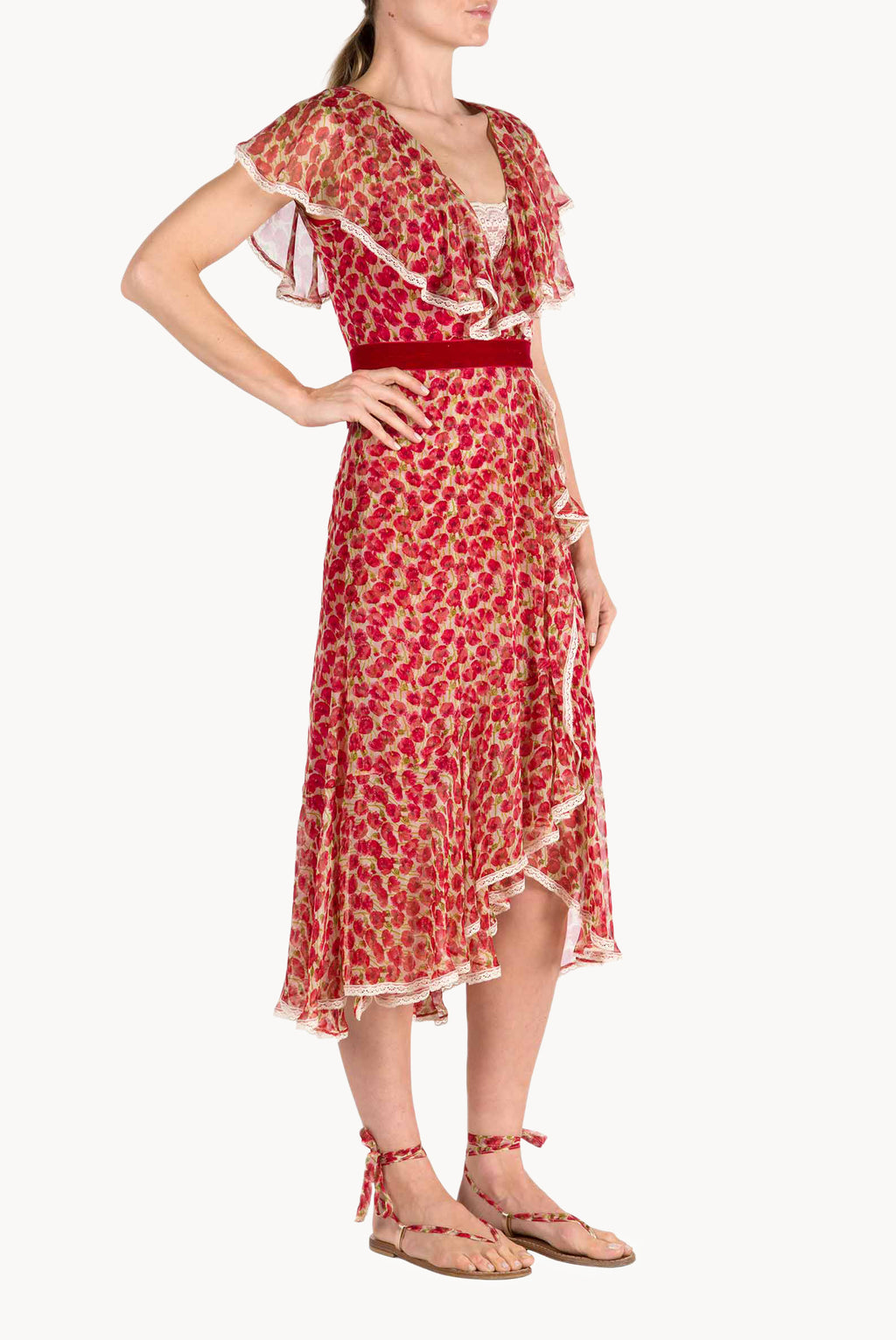 Vestito in chiffon con stampa Micro Papaveri