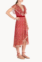 Vestito in chiffon con stampa Micro Papaveri