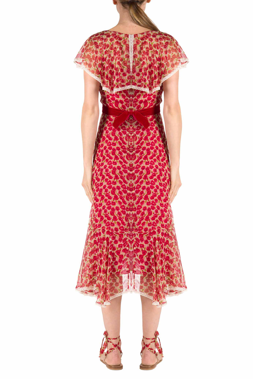 Vestito in chiffon con stampa Micro Papaveri