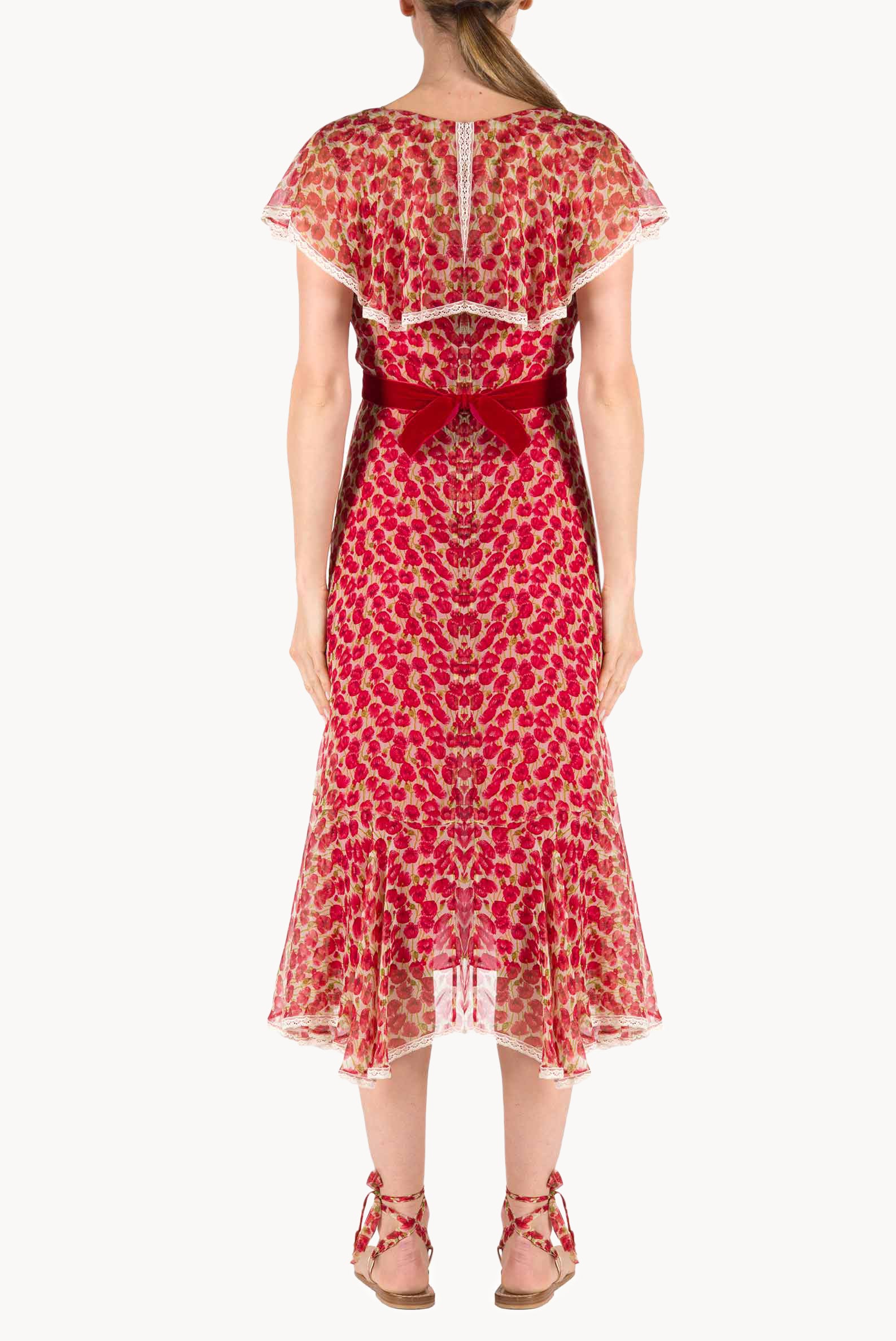 Vestito in chiffon con stampa Micro Papaveri