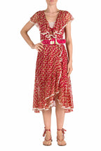 Vestito in chiffon con stampa Micro Papaveri