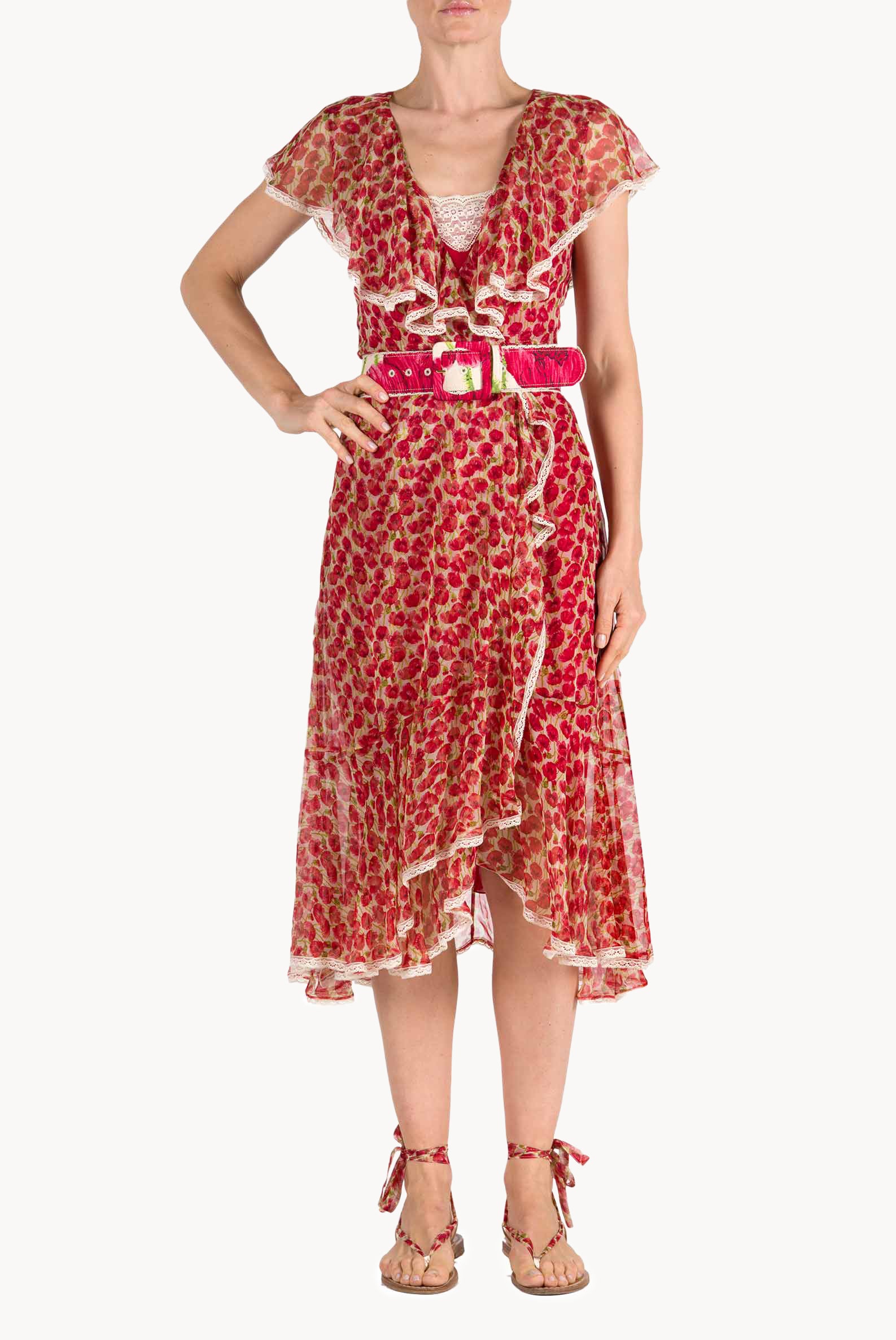 Vestito in chiffon con stampa Micro Papaveri