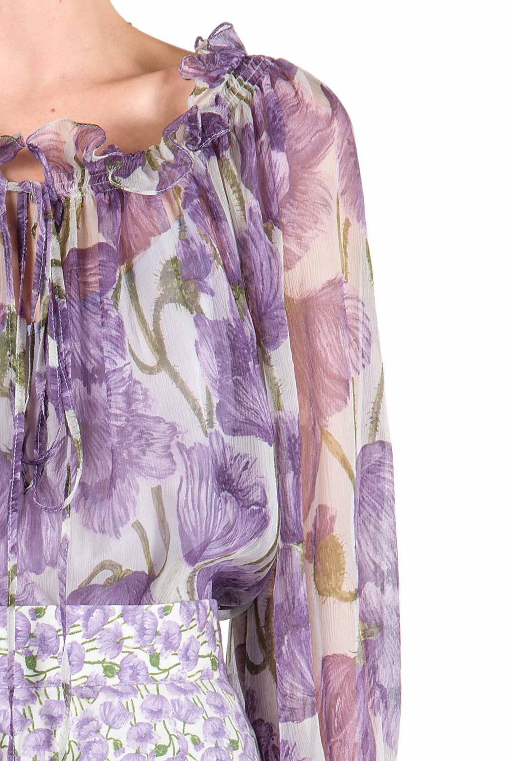 Blusa in chiffon con stampa Macro Papaveri