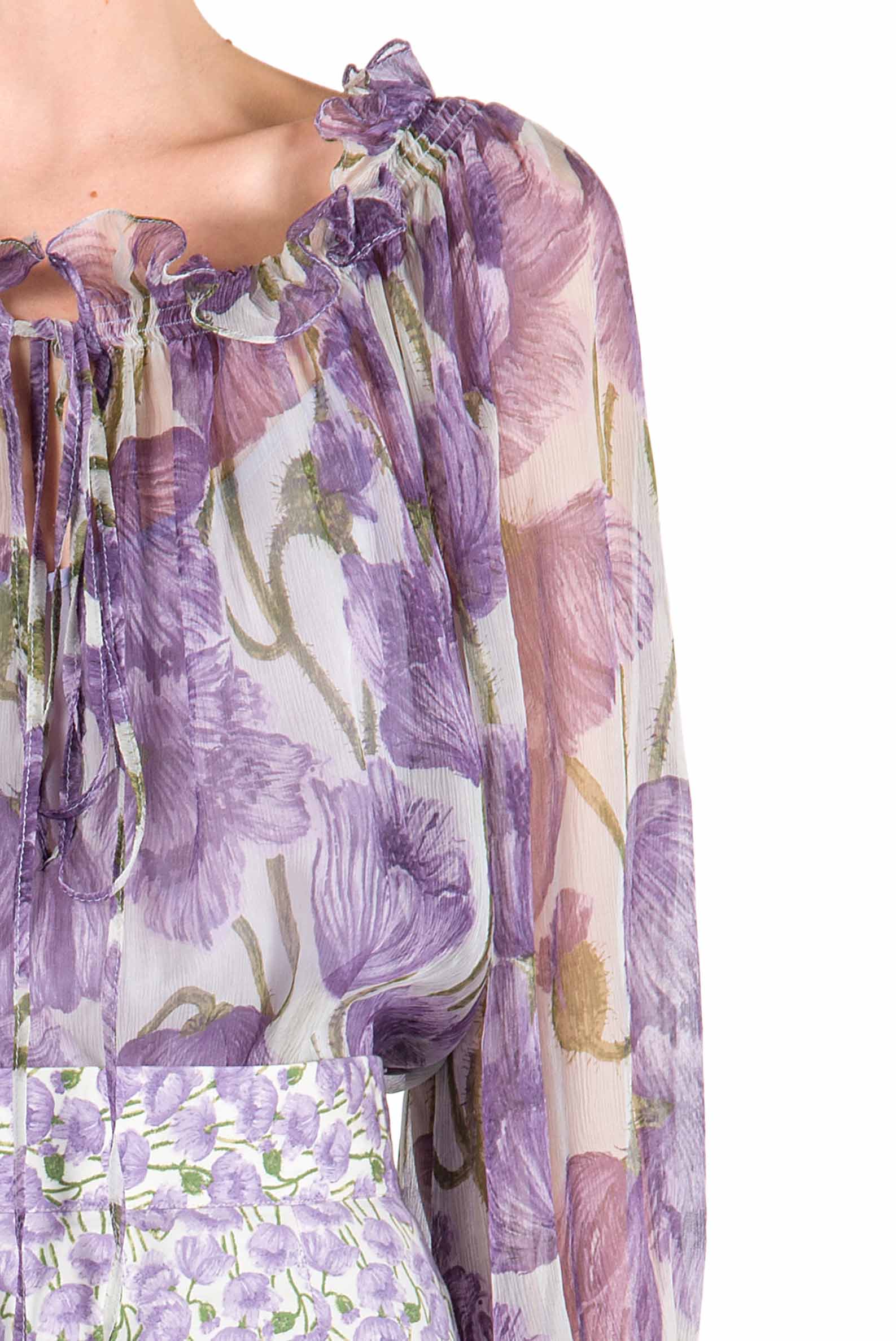 Blusa in chiffon con stampa Macro Papaveri
