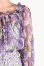 Blusa in chiffon con stampa Macro Papaveri