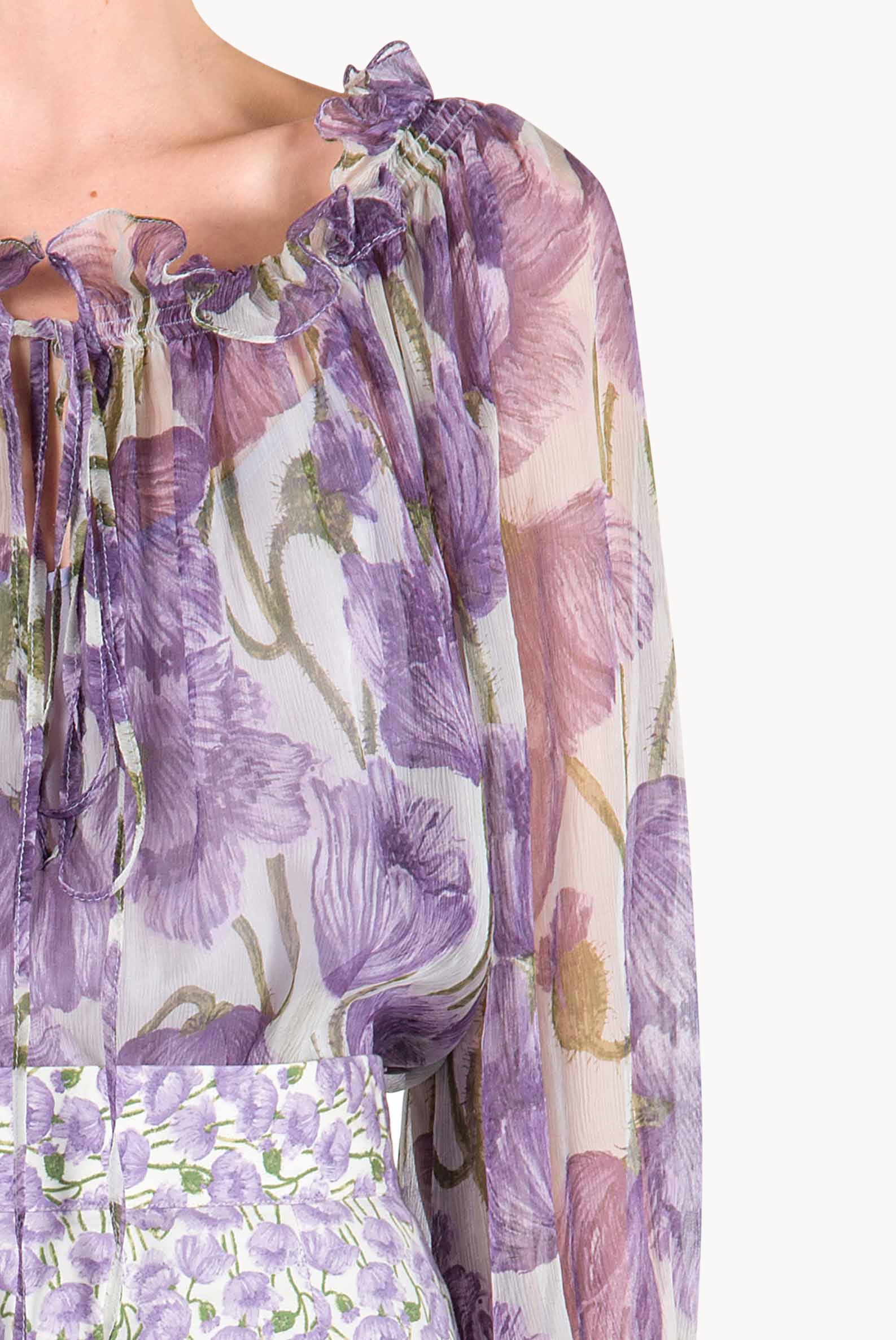 Blusa in chiffon con stampa Macro Papaveri