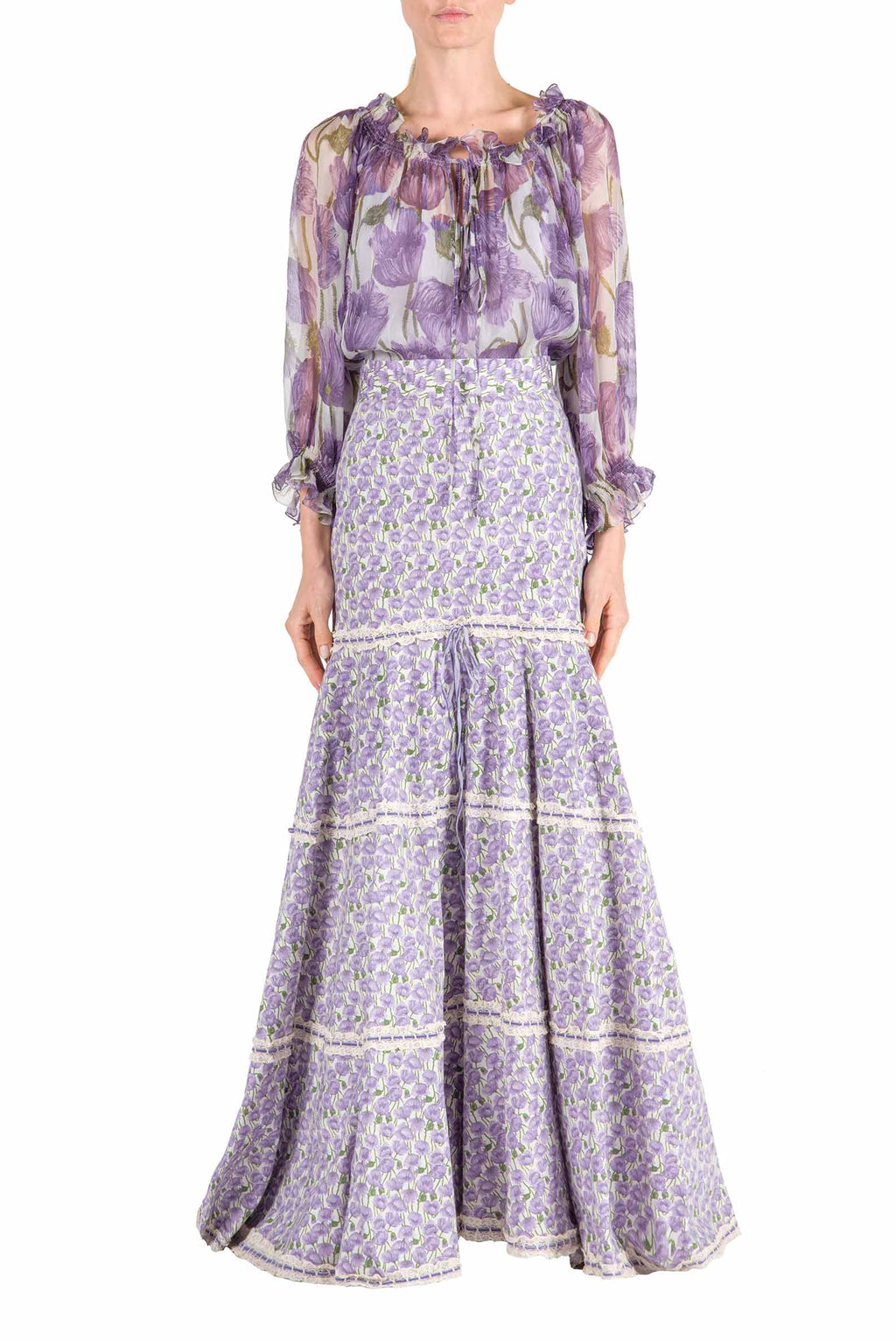 Blusa in chiffon con stampa Macro Papaveri
