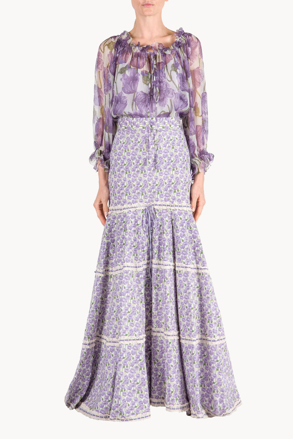Blusa in chiffon con stampa Macro Papaveri