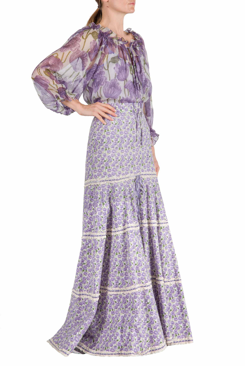 Blusa in chiffon con stampa Macro Papaveri