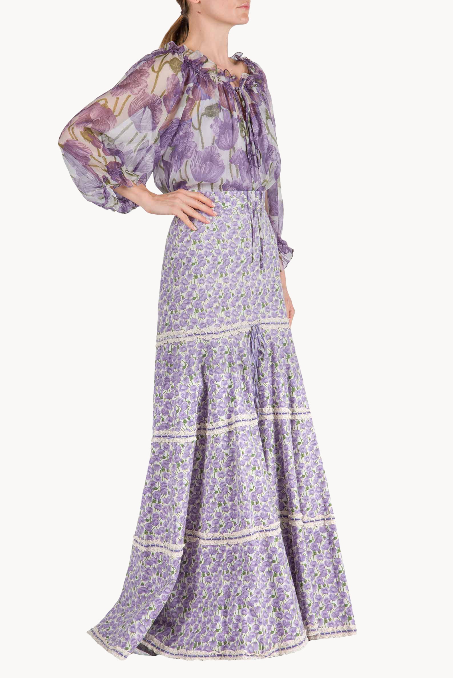 Blusa in chiffon con stampa Macro Papaveri
