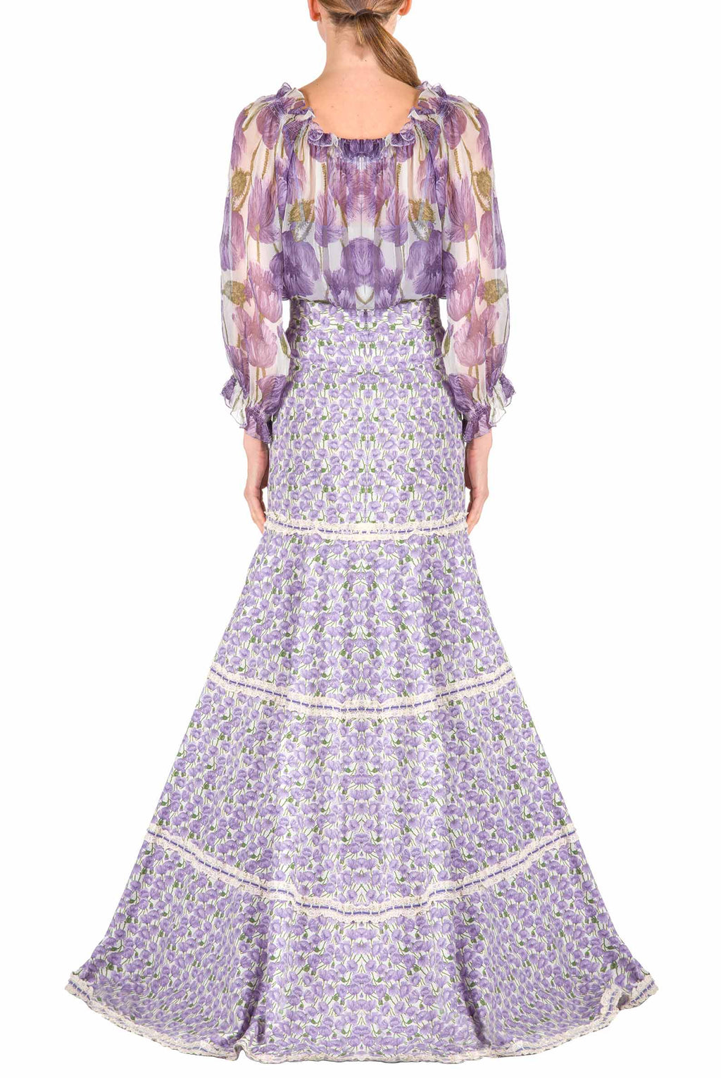 Blusa in chiffon con stampa Macro Papaveri