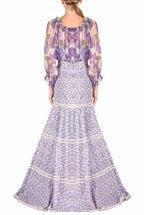 Blusa in chiffon con stampa Macro Papaveri