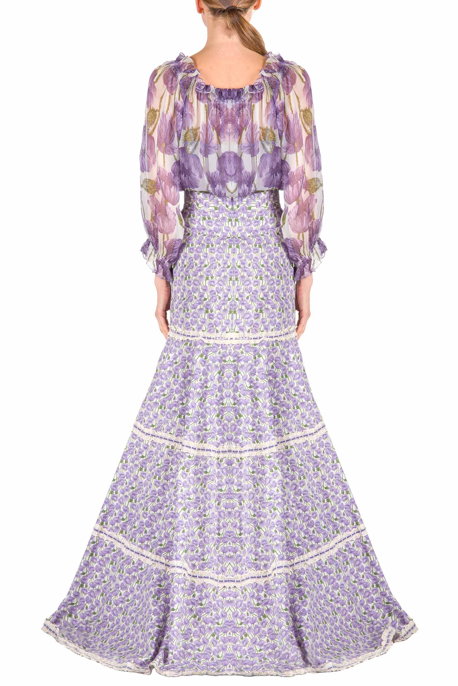 Blusa in chiffon con stampa Macro Papaveri