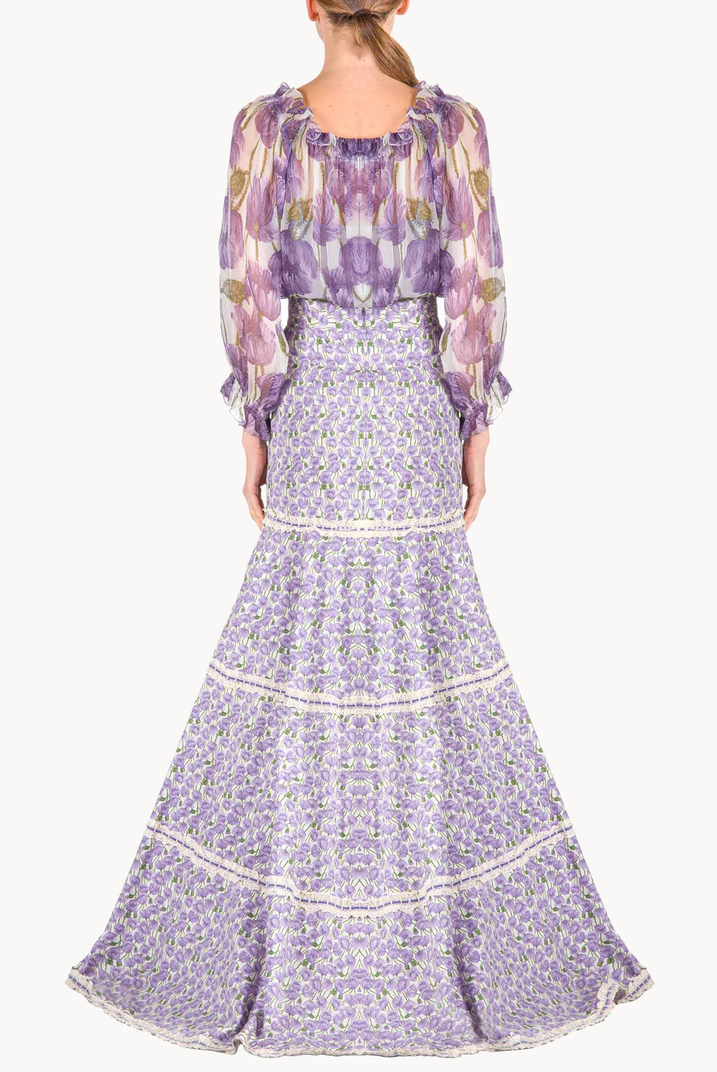 Blusa in chiffon con stampa Macro Papaveri
