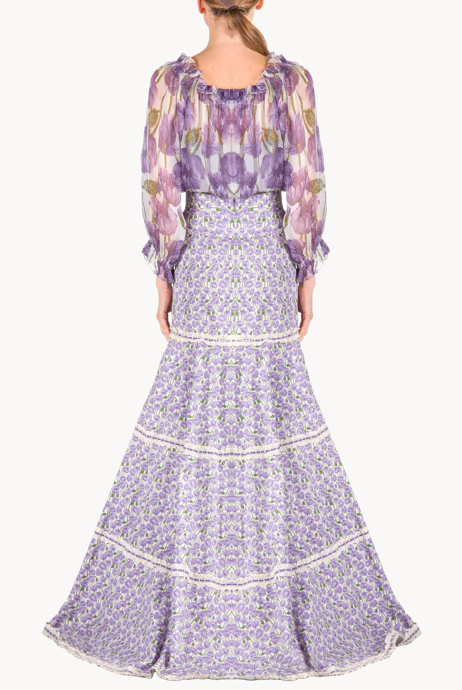 Blusa in chiffon con stampa Macro Papaveri