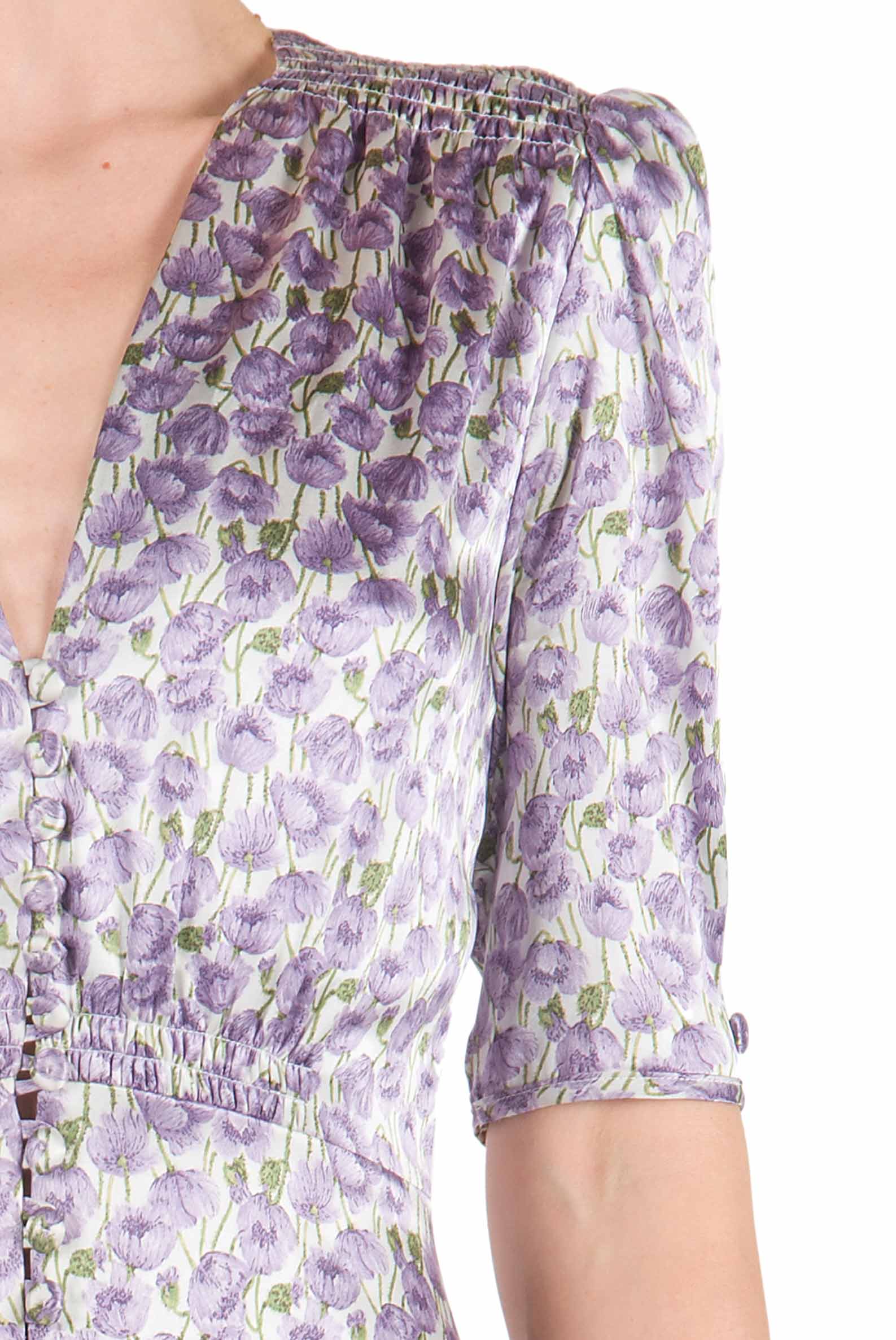 Vestito bottoncino in raso con stampa Micro Papaveri