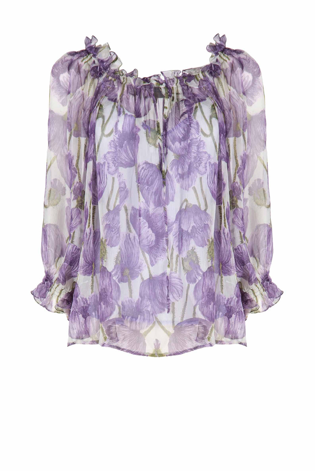 Blusa in chiffon con stampa Macro Papaveri