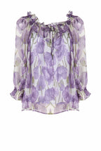 Blusa in chiffon con stampa Macro Papaveri