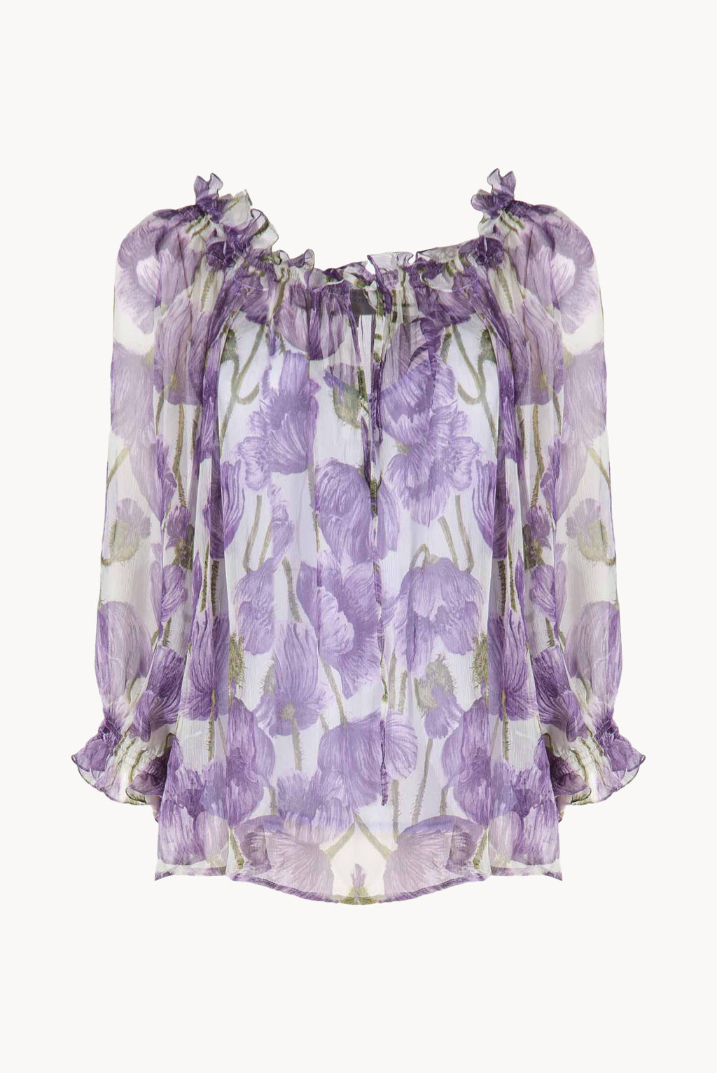 Blusa in chiffon con stampa Macro Papaveri