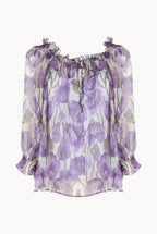 Blusa in chiffon con stampa Macro Papaveri