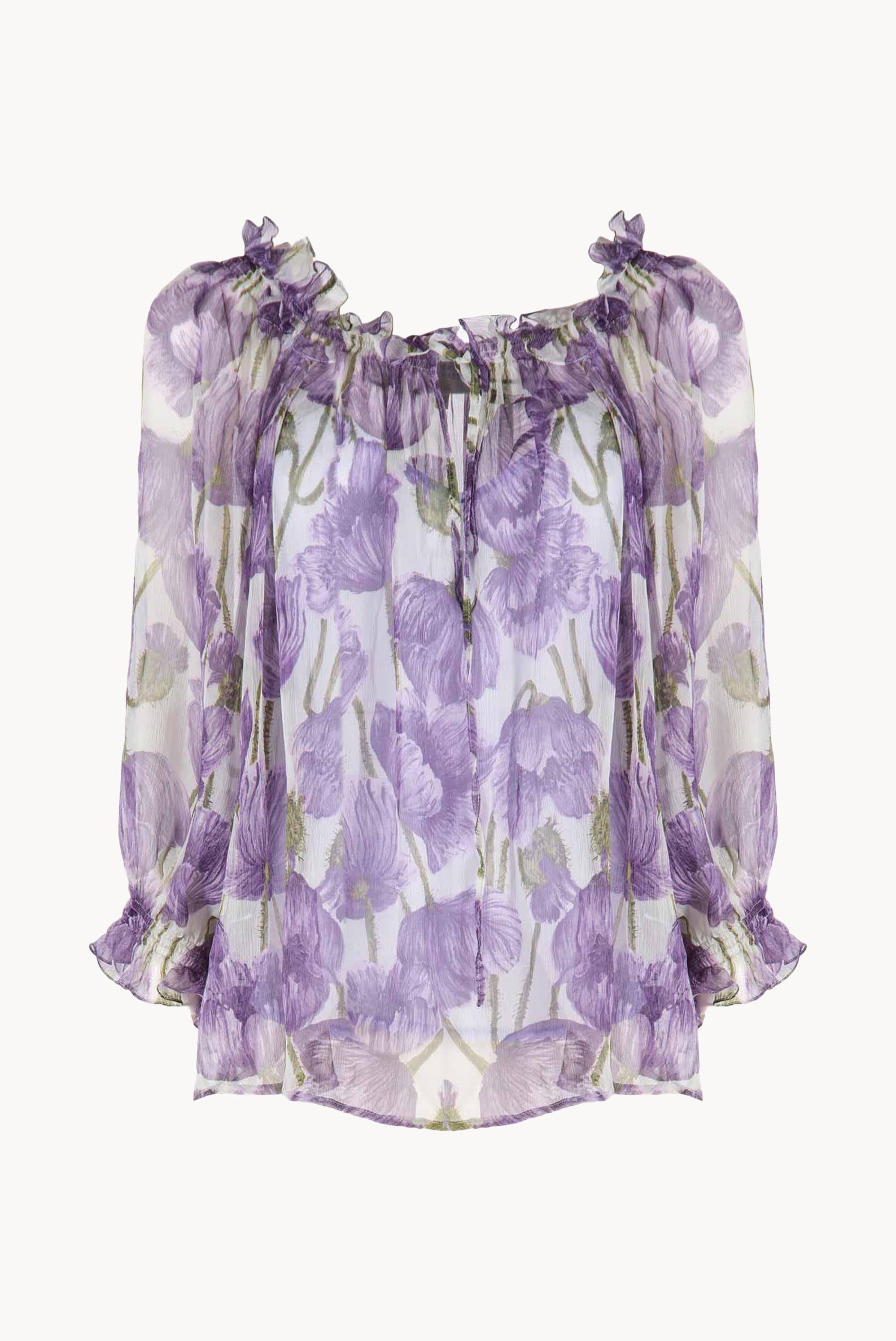 Blusa in chiffon con stampa Macro Papaveri
