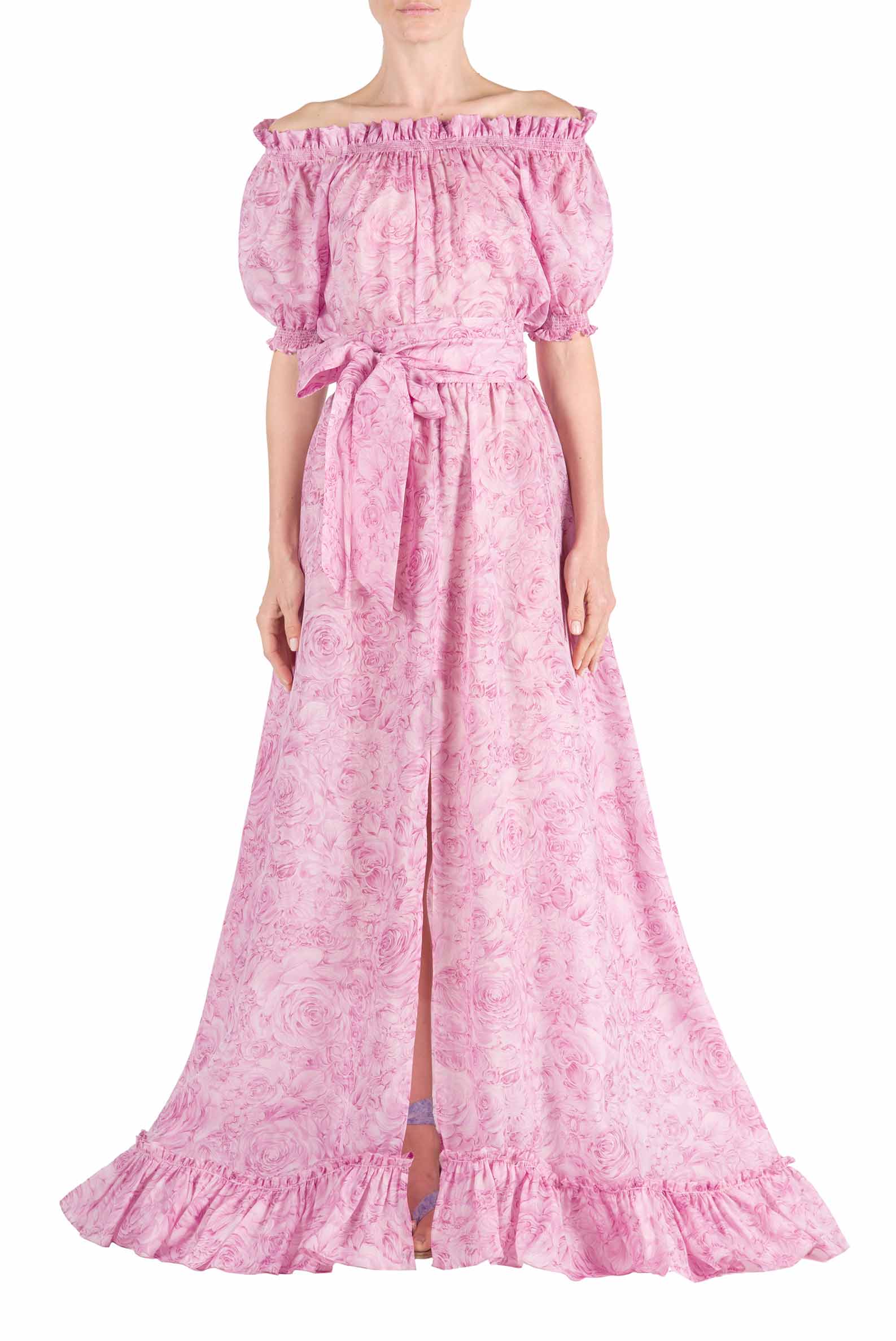 Vestito in organza stampata con rose