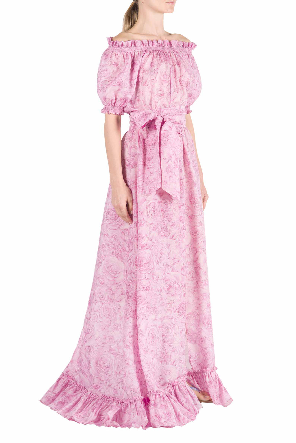 Vestito in organza stampata con rose