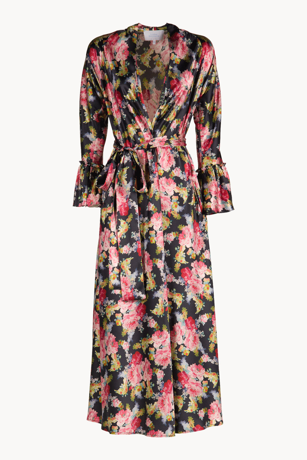 Luisa Wrap Satin Floral Roses Printed Dress