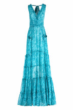 Vestito in chiffon di seta con stampa rose