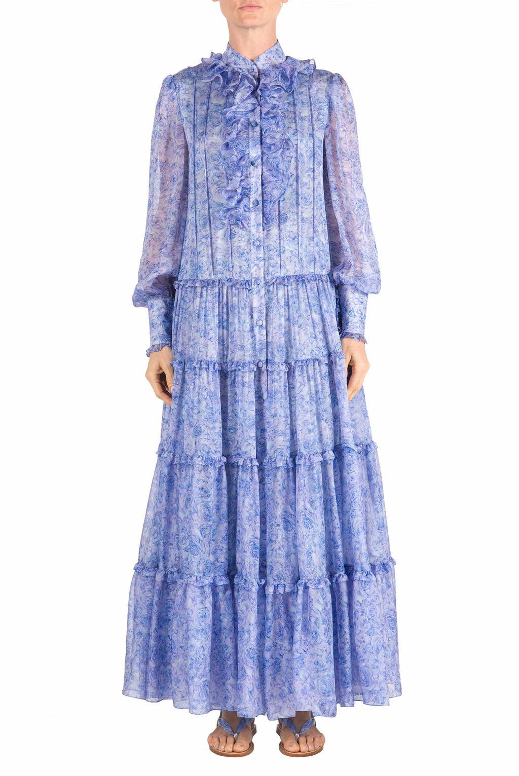 Vestito chemisier in chiffon con rose