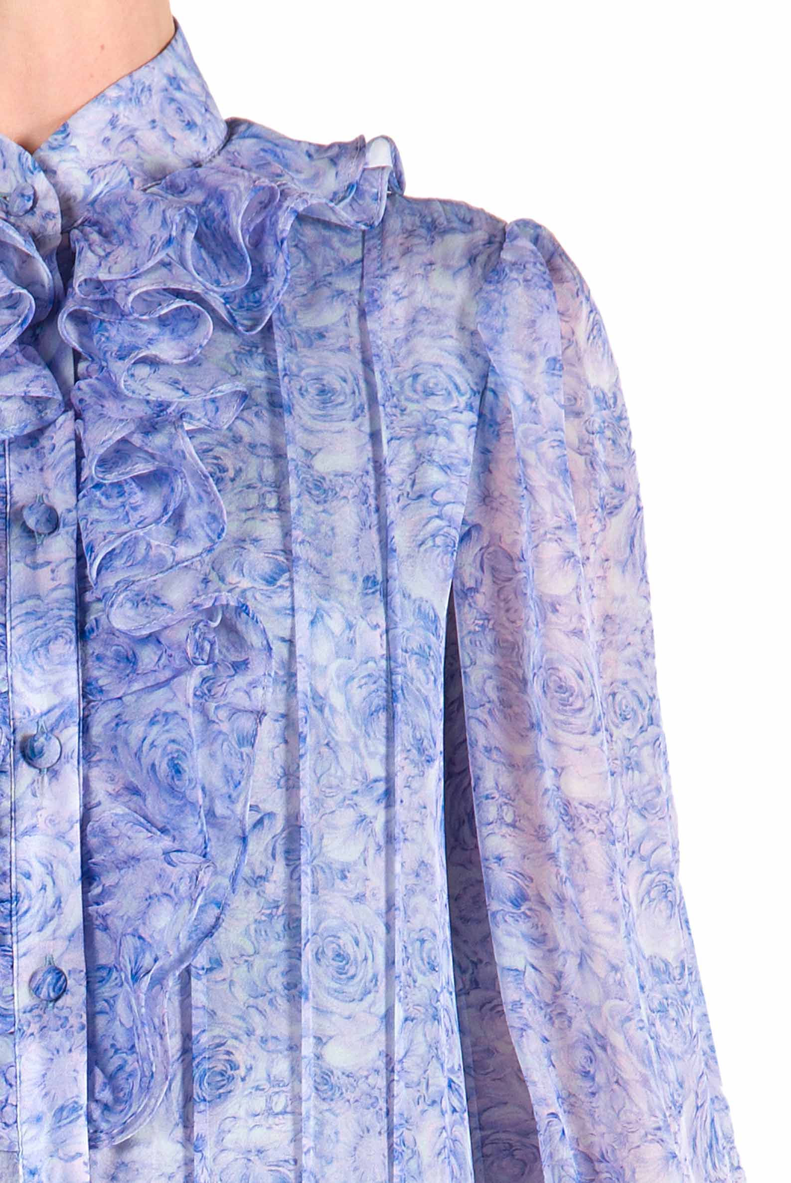 Vestito chemisier in chiffon con rose