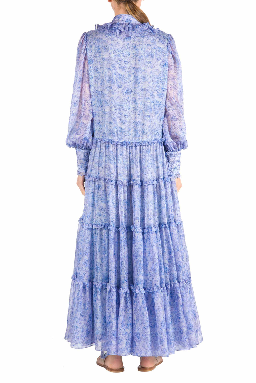 Vestito chemisier in chiffon con rose
