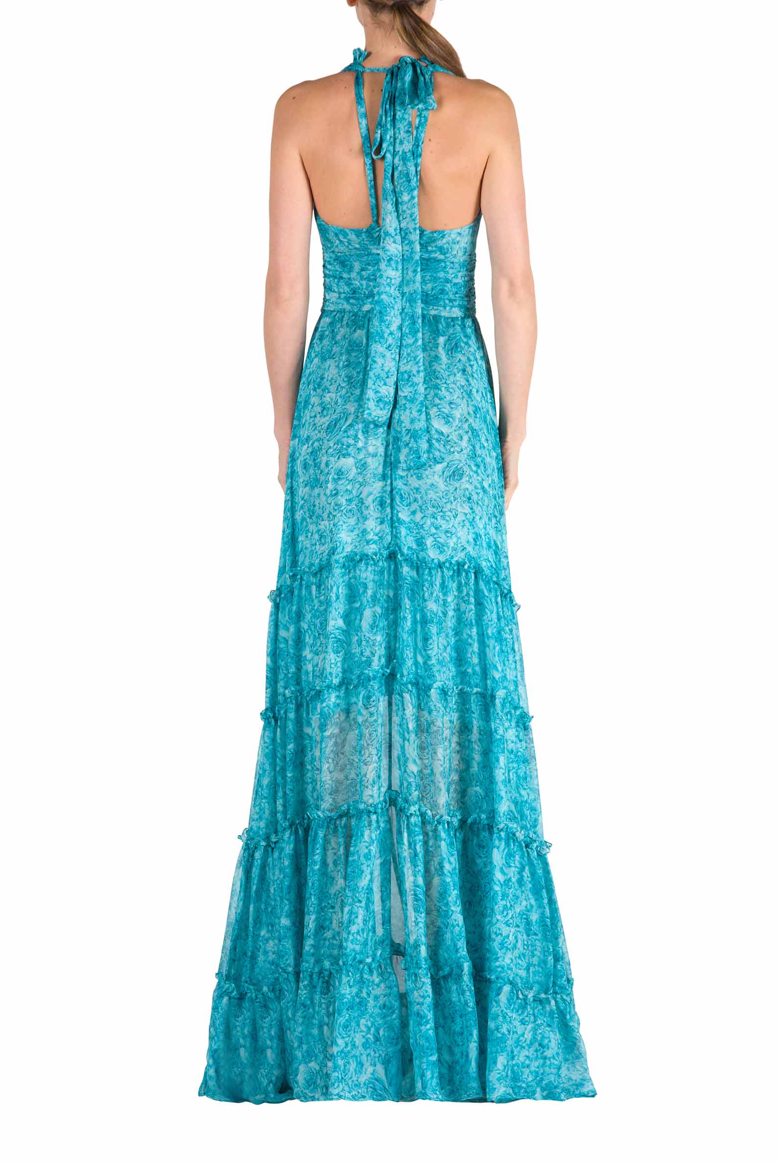 Vestito in chiffon di seta con stampa rose