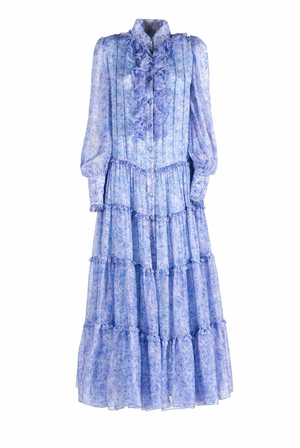 Vestito chemisier in chiffon con rose