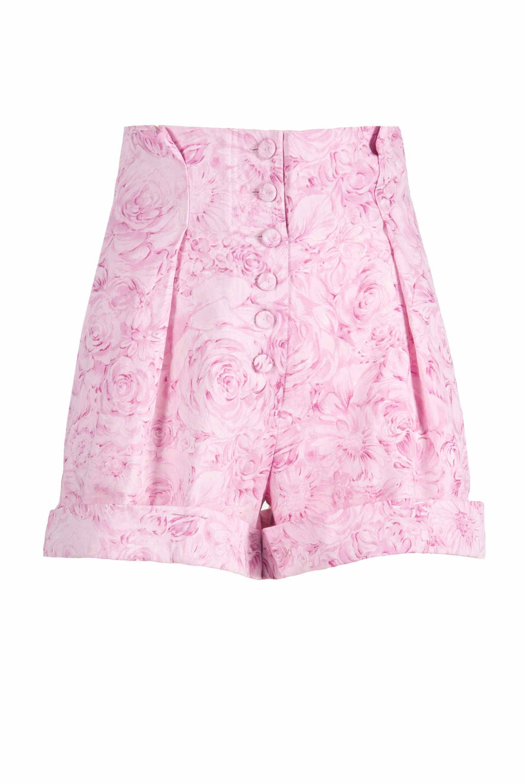 Bermuda in lino con stampa rose