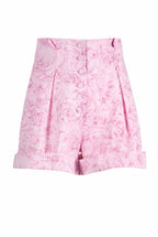 Bermuda in lino con stampa rose