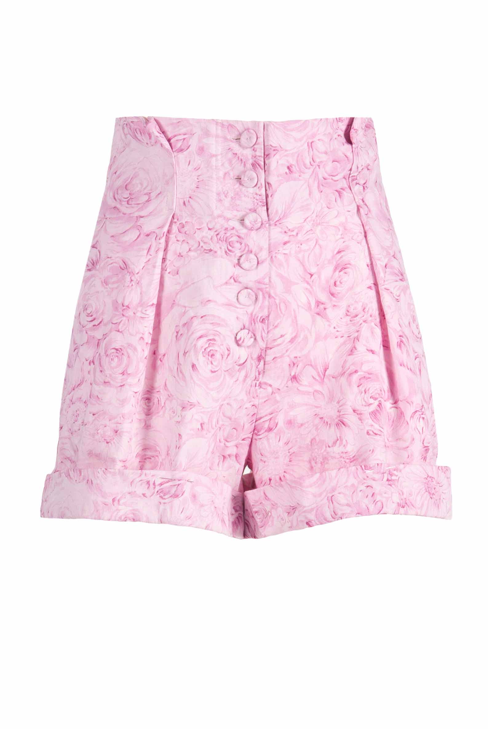 Bermuda in lino con stampa rose